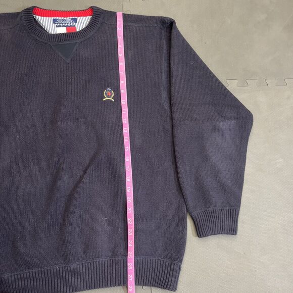 Tommy Hilfiger Vintage Navy Blue Rib Knit Pullover Sweater Mens Large Logo Chrty - Picture 9 of 15